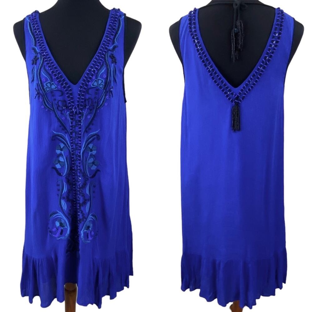 Free People Womens Boho Embroidered Beaded Tunic Dress Size M/L NWOT